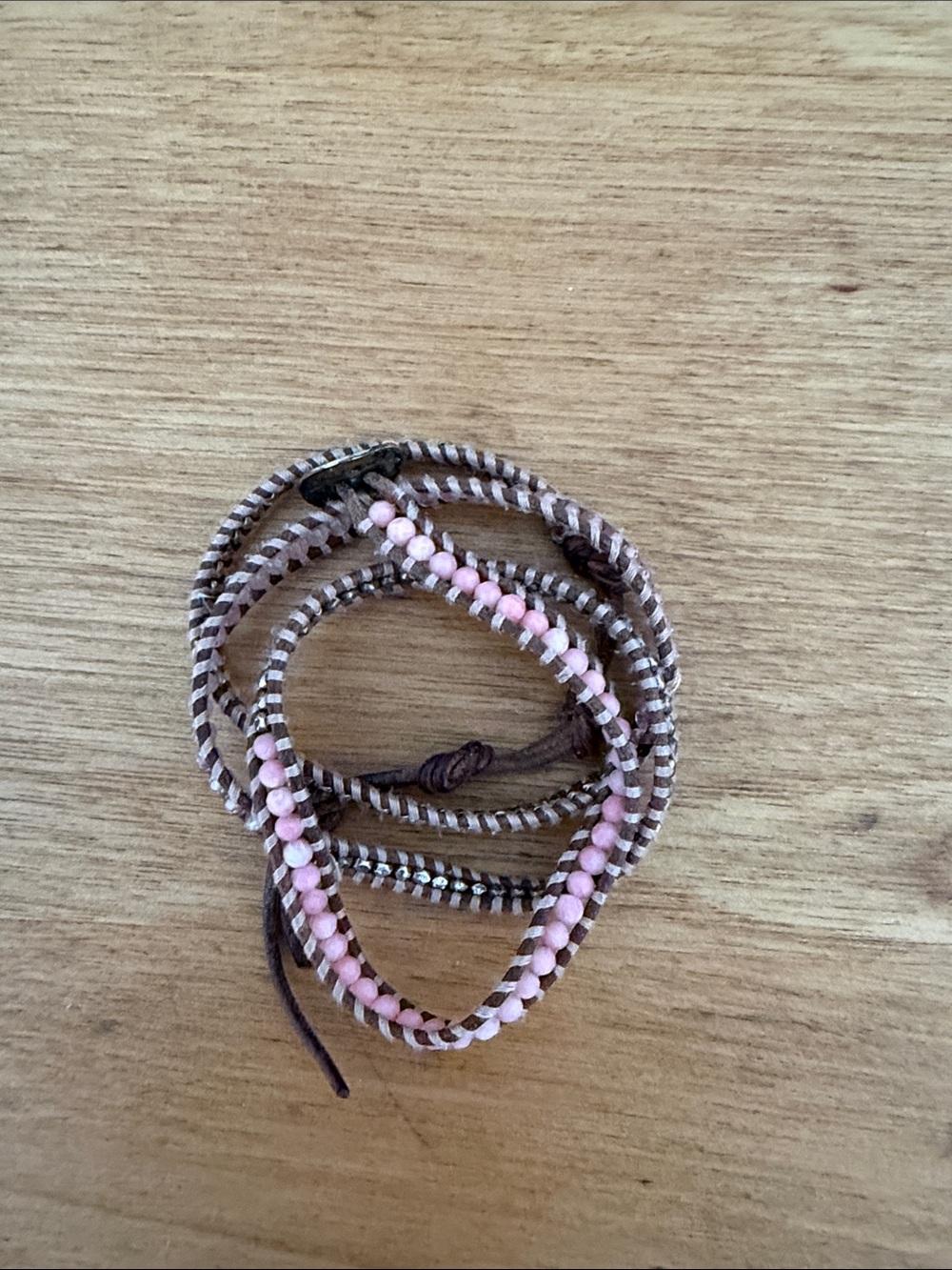 Handcrafted Pink and Brown Beaded Wrap Necklace - Picture 2 of 2